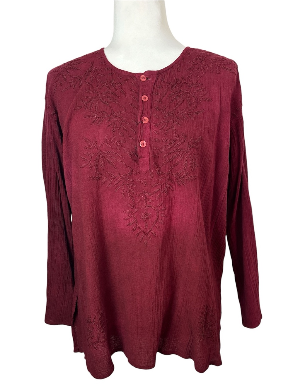 Geeta Women’s bohemian Burgundy hand-dyed Embroidered Long Sleeve Indian Tunic